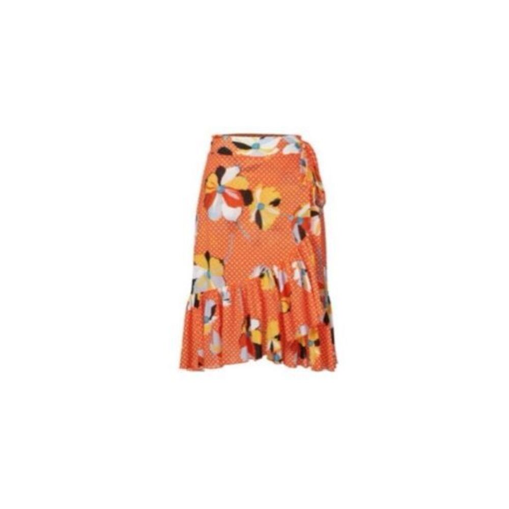 Cabi Wrap skirt size S Style 6199 Tangerine floral polka dot.